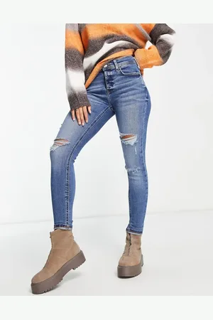 River Island Mid rise skinny jean with rips in dark