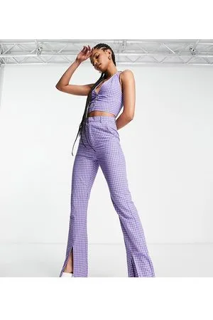 Heartbreak Split front flared trousers co-ord in purple check