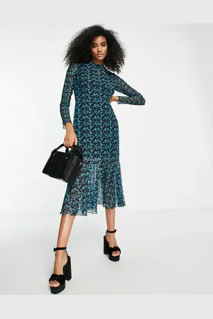 & OTHER STORIES Polyester smocked midi dress in print - MBLUE