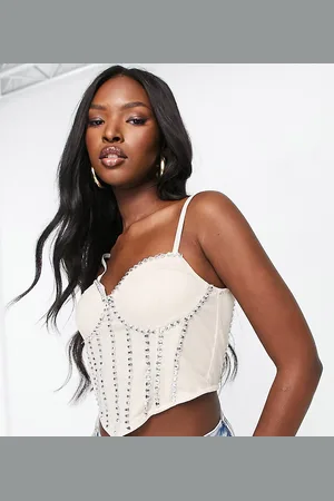 Starlet Exclusive embellished corset top in champagne