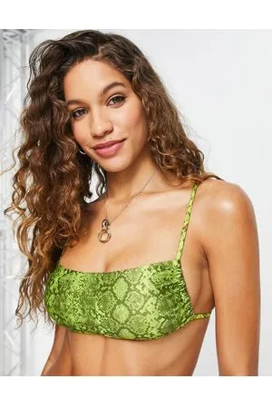 Weekday Polyester strappy bandeau bikini top in snake print - MGREEN