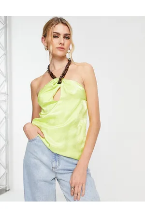River Island chain halter neck wrap top in lime