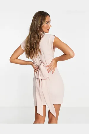 Closet Belted tie waist mini dress in blush