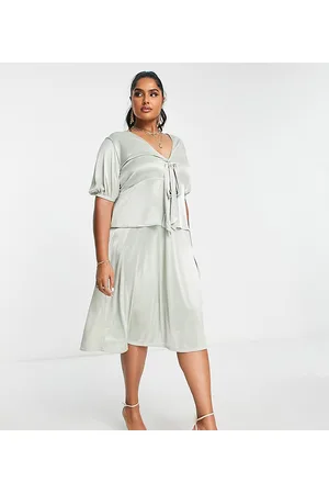 ASOS ASOS DESIGN Curve plunge tie front midi dress with thigh split in sage satin