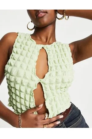 Pastel Lime Green Bubble Sleeveless Crop Top