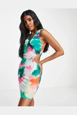 Threadbare Cut out beach dress in watercolour print