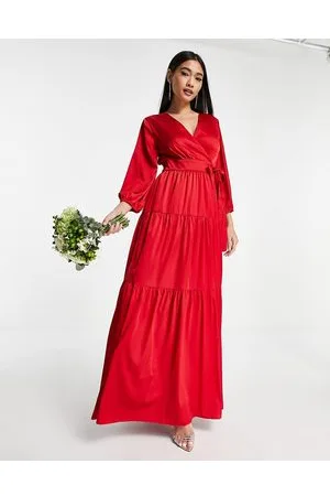 Y.A.S Y.A.S Bridesmaid maxi dress with cut out back and wrap front in red