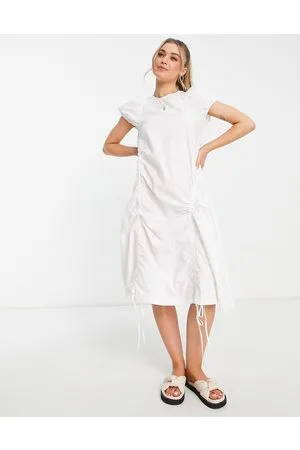 Urban Revivo Ruched detail smock midi dress in off