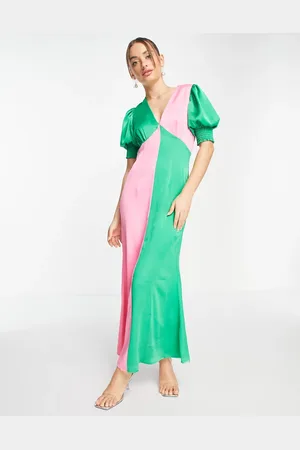 Never Fully Dressed Contrast puff sleeve maxi dress in colour block