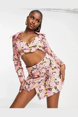ASOS Micro mini skirt with tie side detail co-ord in 60s floral print