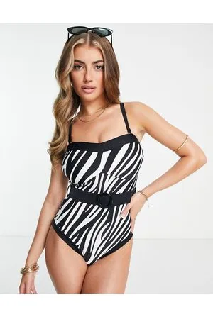 Pour Moi Fuller Bust belted control swimsuit in zebra print