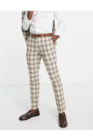 Topman Check slim suit trousers in tan