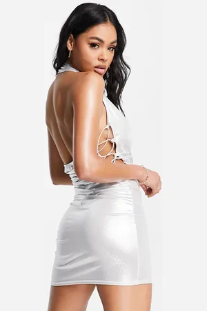 Fashionkilla Halterneck glitter dress with lace up sides in