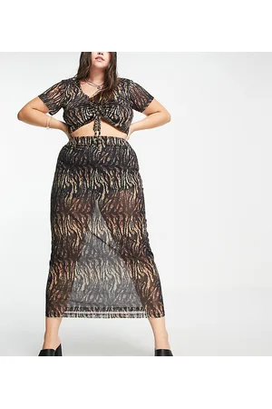 Reclaimed Inspired curve co-ord midi skirt in animal print
