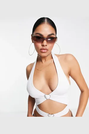 AsYou Heart trim halter neck crop top in