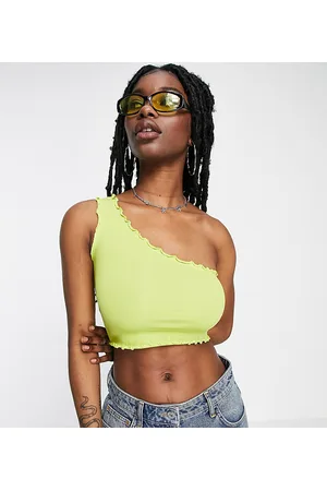 COLLUSION Lettuce edge one shoulder top in olive