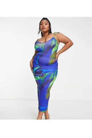 Simmi London Simmi Plus strappy detail midi dress in blue abstract print
