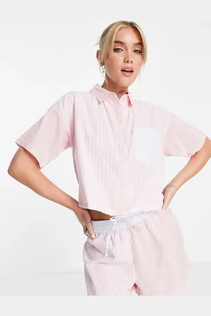 Pieces® Cropped tie waist shirt in stripe
