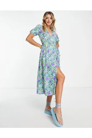 Influence Wrap front midi dress in bright floral print