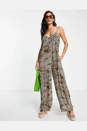QED London Cami strap wide leg jumpsuit in leopard print