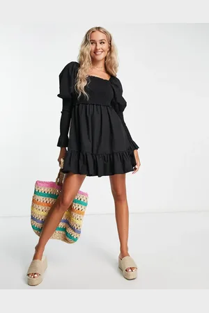 The Frolic Shirred bust & sleeve mini smock dress in