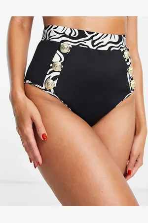 River Island Button trim bikini bottom in zebra top in