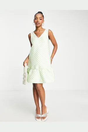 Pieces® Premium v-neck jacquard peplum mini dress in
