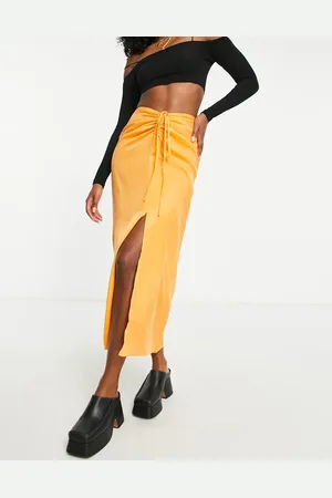 Topshop Ruched channel waist midi skirt in