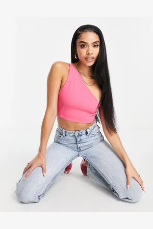 Femme Luxe One shoulder strappy back detail crop top in