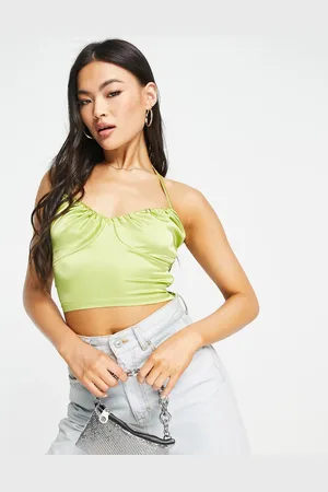 NaaNaa Satin corset top in lime