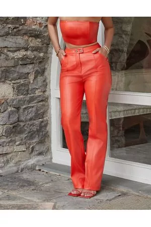 Cheap tapered leather look trousers big sale  OFF 70