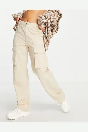 Bershka Chino straight leg cargo trouser in sand