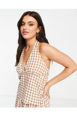Influence Halter neck top in beige gingham
