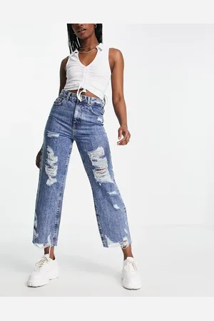 ONLY Cropped straight leg distressed jeans in medium
