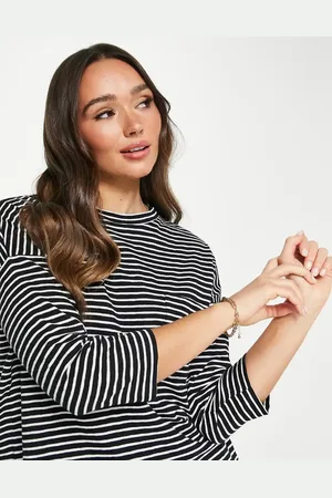 Whistles Long sleeve t-shirt with drop shoulders in and white stripe