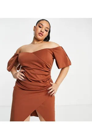 ASOS DESIGN sweetheart neck wrap tuck off shoulder bardot midi