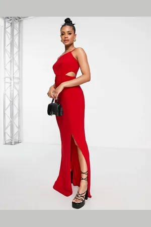 Trendyol Asymmetric strappy maxi dress with cut out in