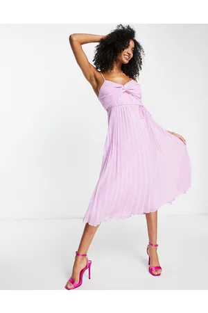 ASOS Twist front pleated cami midi dress with belt in lilac