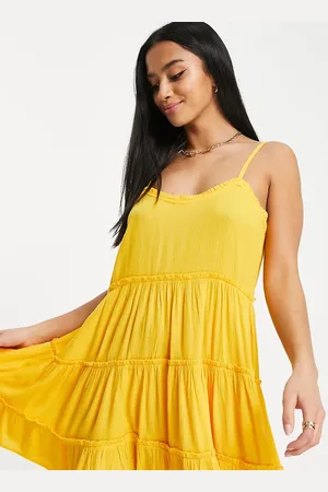 Miss Selfridge Petite textured tiered mini slip dress in tangerine