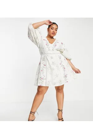 ASOS Curve floral embroidered mini dress with lace inserts