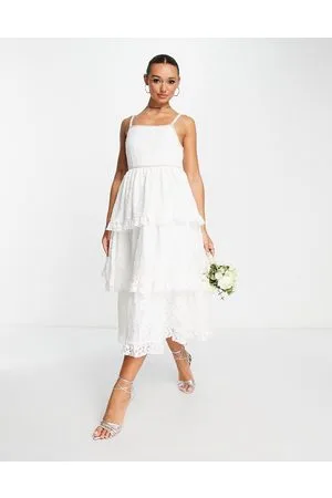 Sister Jane Dream Bridal tiered midi dress in lace with pearl details