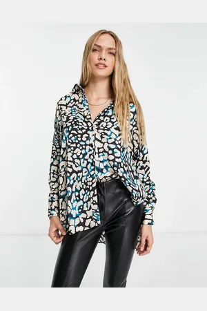 Topshop Oversized satin animal shirt in