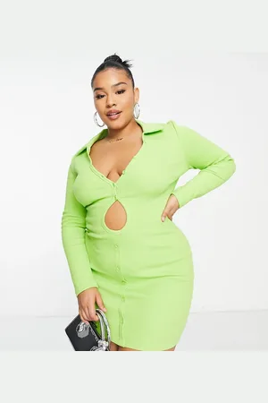 Simmi London Simmi Plus strappy collar detail with keyhole detail mini dress in lime