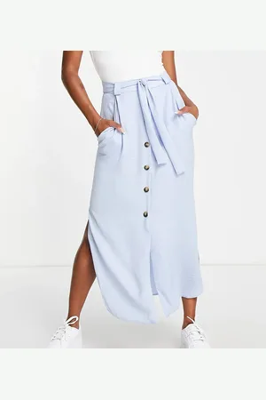 ASOS Petite belted button through midi skirt in pale