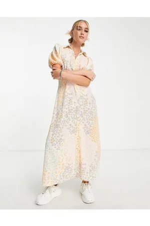 ASOS Button front midi shirt tea dress in mix scale floral print