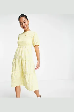 Influence Petite Tiered midi dress in gingham