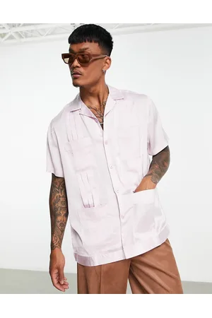 ASOS DESIGN ruched plunge short sleeve shirt in slinky in white