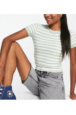 ASOS ASOS DESIGN Petite slim fit t-shirt in rib in sage stripe