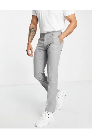 Buy Metal Mens Light Grey Terry Rayon Slim Fit Solid Formal Trouser online