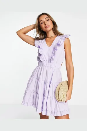 VILA Frill detail tie back mini dress in lilac